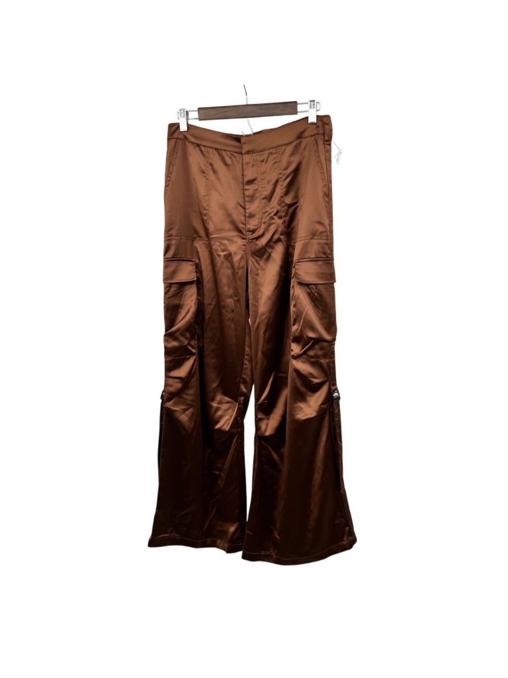 Mustard Seed Satin Cargo Pants Wide Leg Roll Tab Brown Womens Size Large